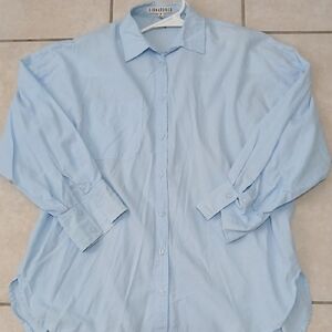 SIGNATURE 8 Womens Size S Blue Oversized Boyfriend Fit Button Down Shirt